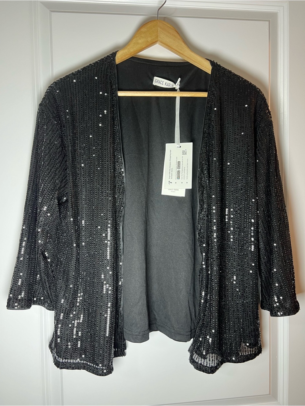 [Grace Karin] Black Sequin Open-Front Cardigan